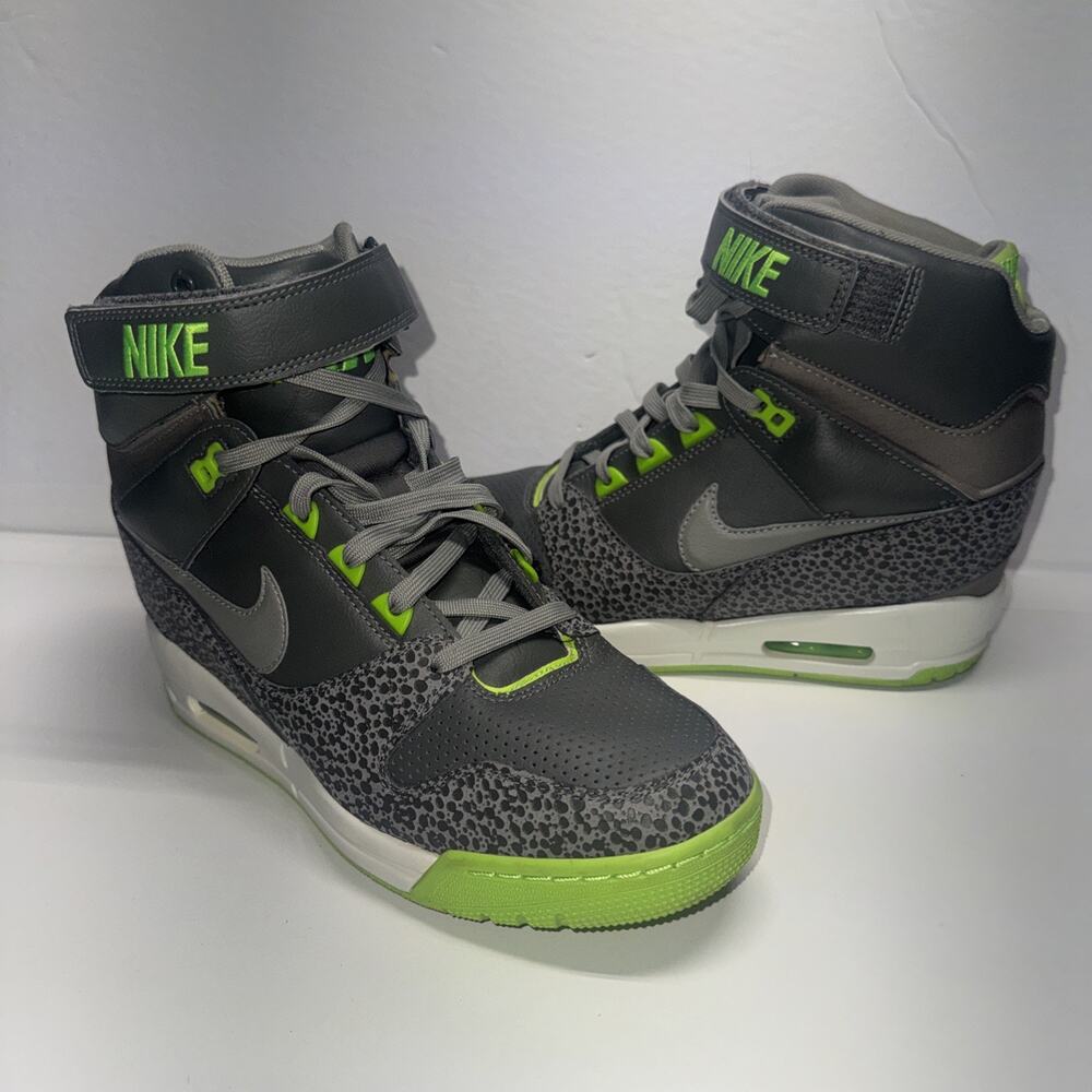 Size 10 Nike Sky Hi Women's Hidden Wedge Lime Green Grey Rare Strap Amazing Cond